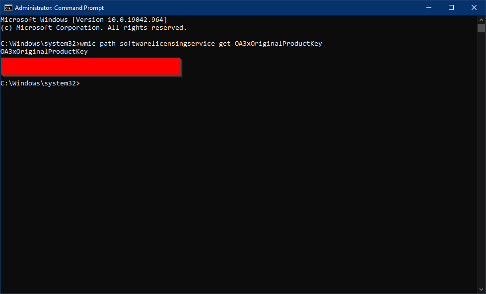 cmd command for retrieving windows 10 pro key