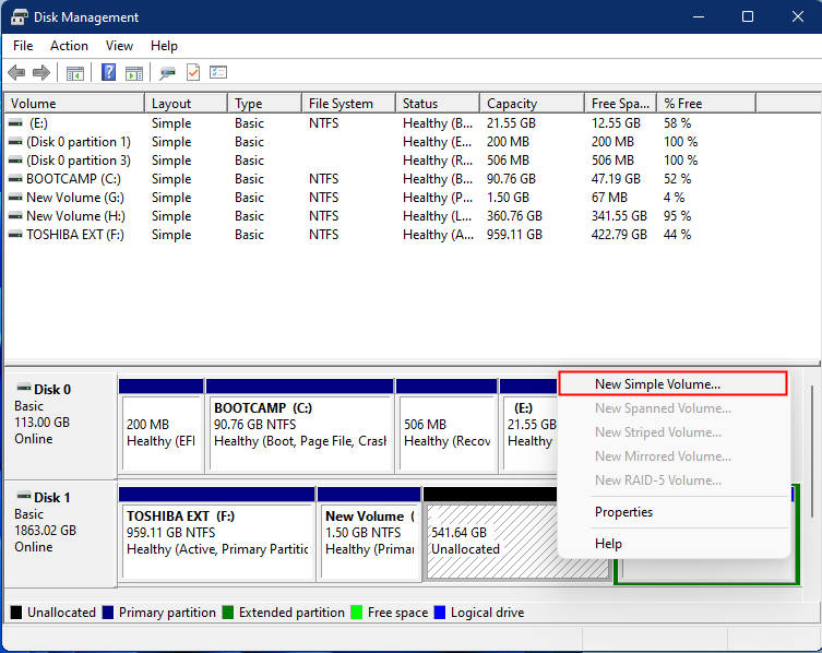 how to allocate hard drive space windows 10