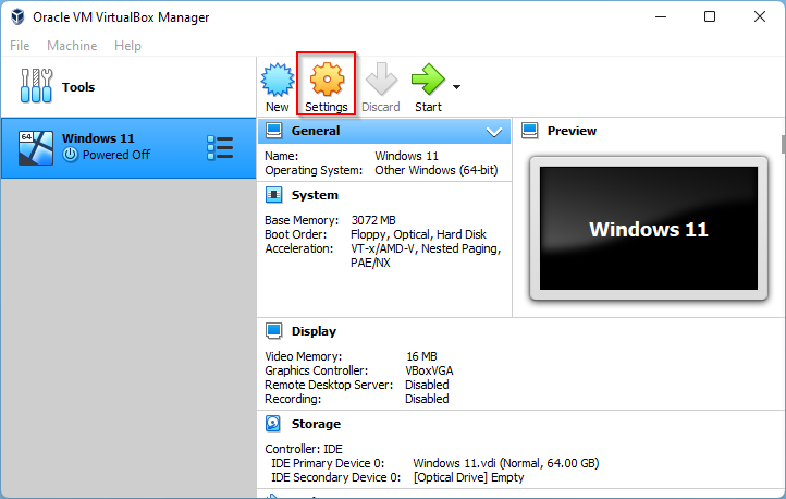 WINDOWS 11 Oracle-VM-VirtualBox-Manager-Settings