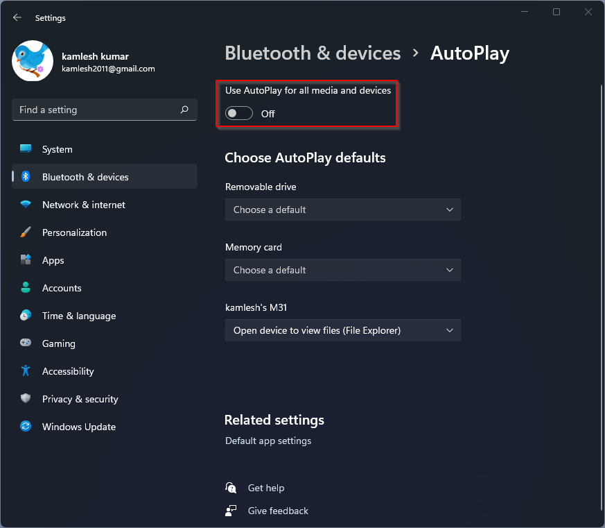 disable autoplay in windows media player 11