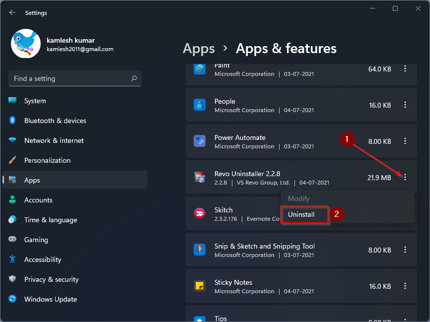 windows 11 app uninstall