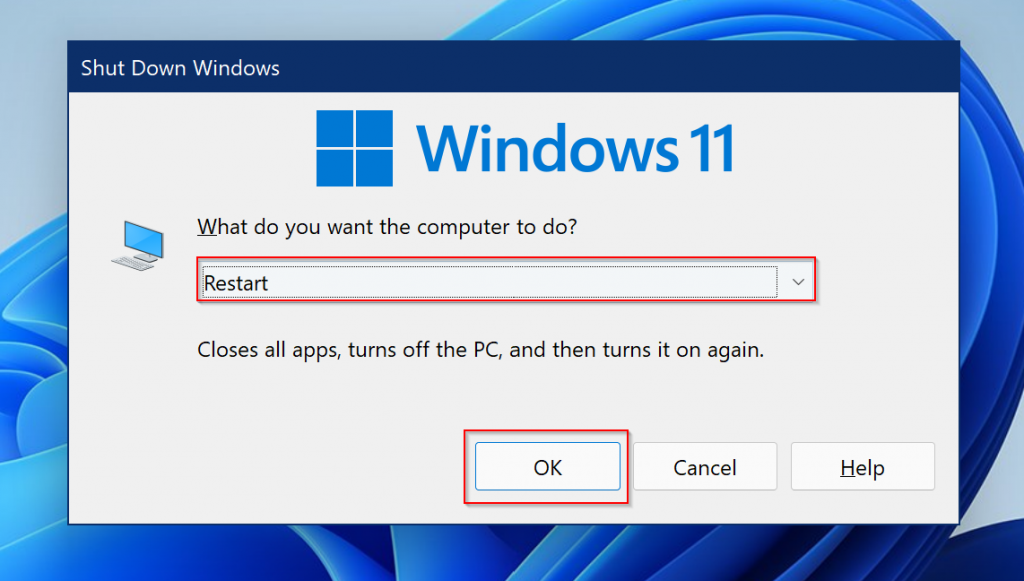 reboot your computer on windows 11